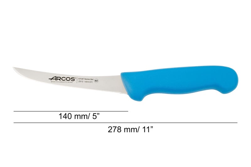 Arcos Boning Knife 5 Inch Nitrum Stainless Steel and 140 mm blade. Professional Butcher Knife to Slice Bones from Meat. Ergonomic Polypropylene Handle. Series 2900. Color Blue. - Image 2